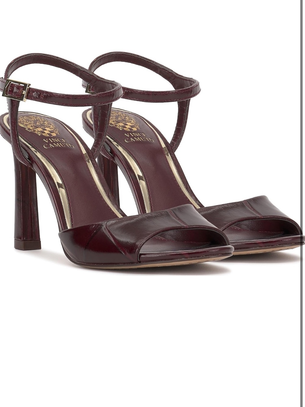 Vince Camuto Women's Burgundy Leather Open-Toe Ankle Strap Heels